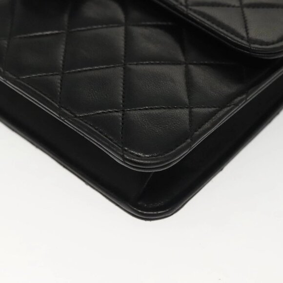 CHANEL Matelasse Chain Shoulder Bag Lamb Skin Black Gold CC Auth fm4823 - Picture 5 of 16